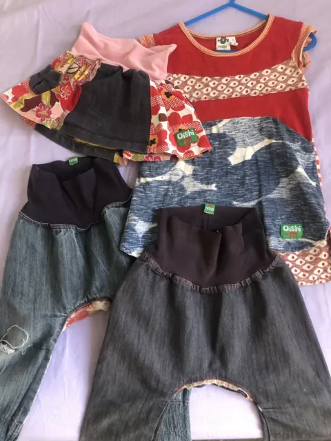 oishi-m Baby And Toddler 4 Item Bundle Skort, Jeans And Tee Shirt Dress 6m+