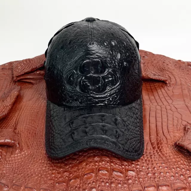 Mens Black Alligator Leather Baseball Cap Crocodile Trucker Hat Adjustable Hat