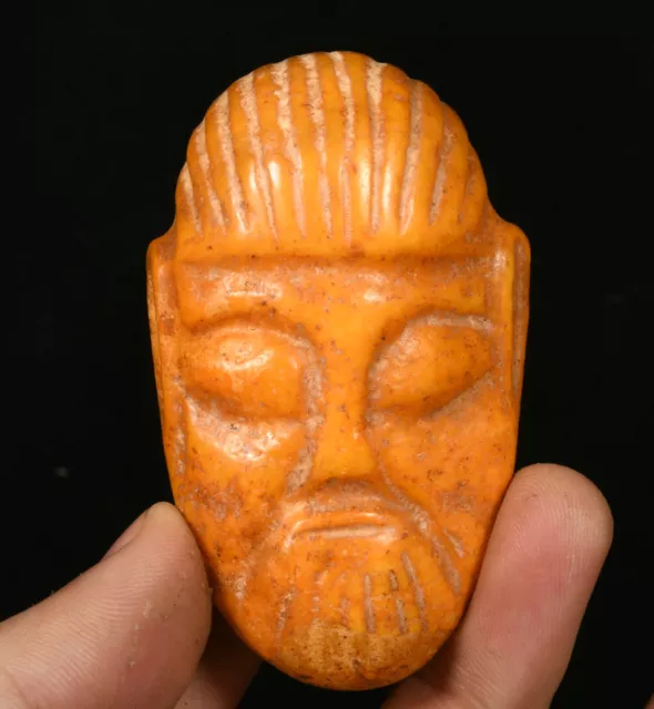 7CM China Hongshan Culture Old Jade Carved Fengshui People Face Amulet Pendant