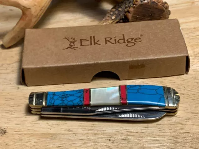 Elk Ridge Blue and Red Stone / MOP 3 3/4" Pocketknife ER954BMOP