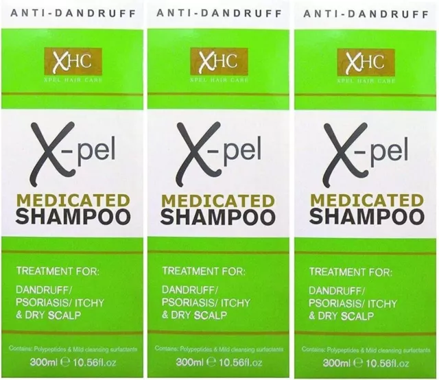 Xpel Medicated Shampoo Treatment for Dandruff Psoriasis Dry Itchy Scalp (3 x 300