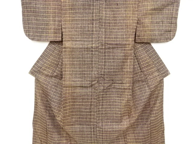 6280538: Japanese Kimono / Antique Kimono / Tsumugi / Woven Grid