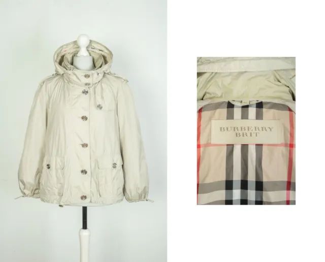 Women's Burberry Brit Beige/Ivory Hooded Trench Coat Jacket Size UK 14 US 12