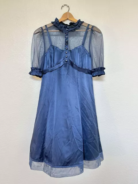 Women's Marc Jacobs Silk Mesh Ruffle Short Sleeve Dress Blue Size 4