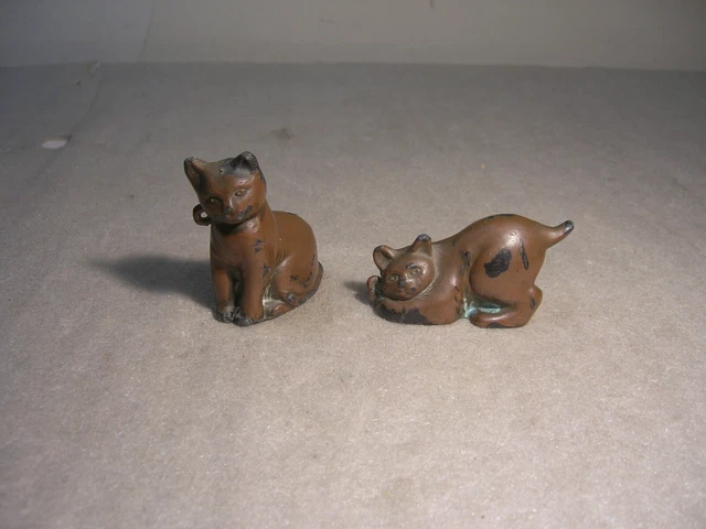 Vintage Solid Bronze Iron Cat Figures Heavy Japan !!