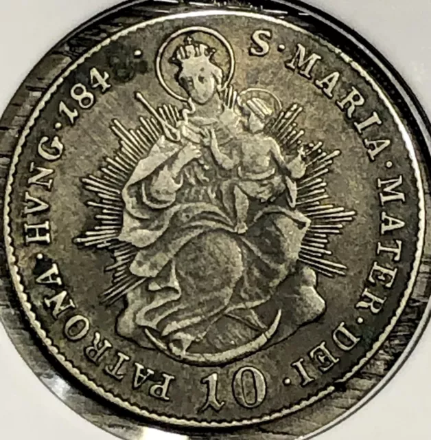 1848 Hungary 10 Krajczar, Ferdinand V, Silver World Coin Madonna And Child Jesus
