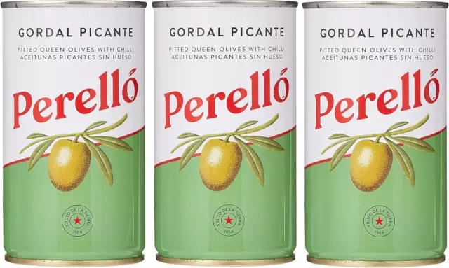 Perello Gordal Pitted Green Olives, 3 x 350g