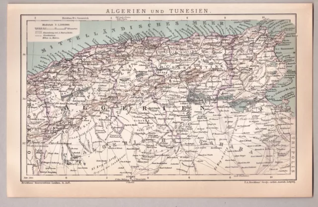 Afrika, Algerien und Tunesien - Alte Landkarte - Lithographie von 1901