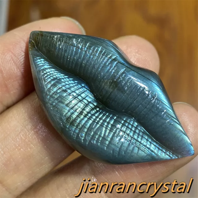1.5" Natural Labradorite Quartz Crystal Carved Lips Skull Reiki Healing GIFT 1PC