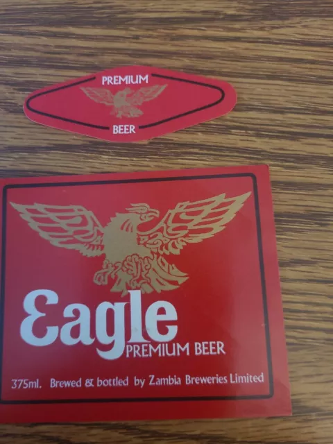 Vintage 1973 Eagle Premium Beer Neck & Body Label Zambia Breweries Limited Rare