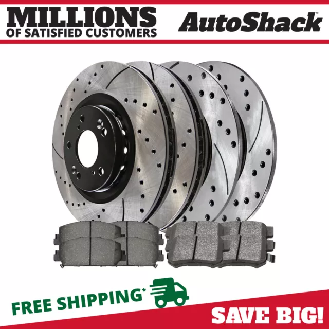 Front and Rear Drilled and Slotted Brake Rotors & Pads for 2016 Acura ILX 2.4L