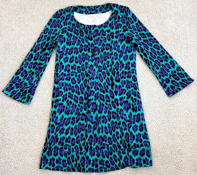 Diane Von Furstenberg Silk Dress Womens Large Animal Print 100% Silk Leopard