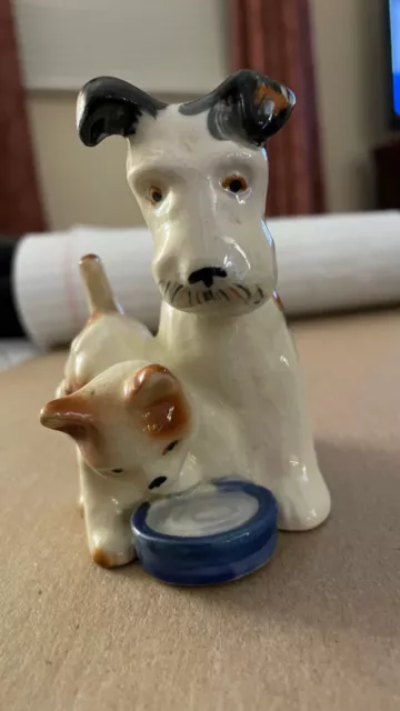 Vintage Japan Porcelain dog & cat with bowl of milk