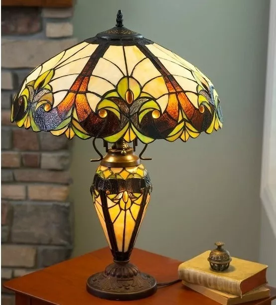 Double-Lit Victorian Theme Stained Glass Tiffany Style Accent Table Lamp