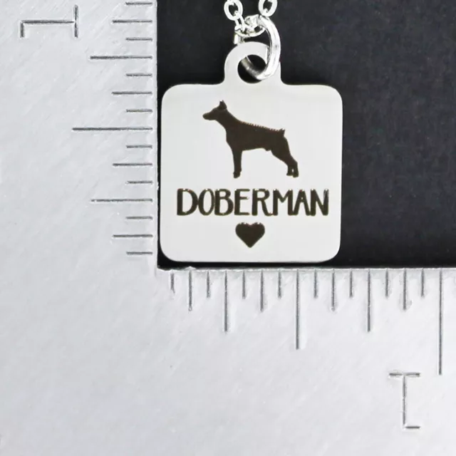 DOBERMAN Necklace - Stainless Steel Charm on Chain Square with Heart Dog Pet 2