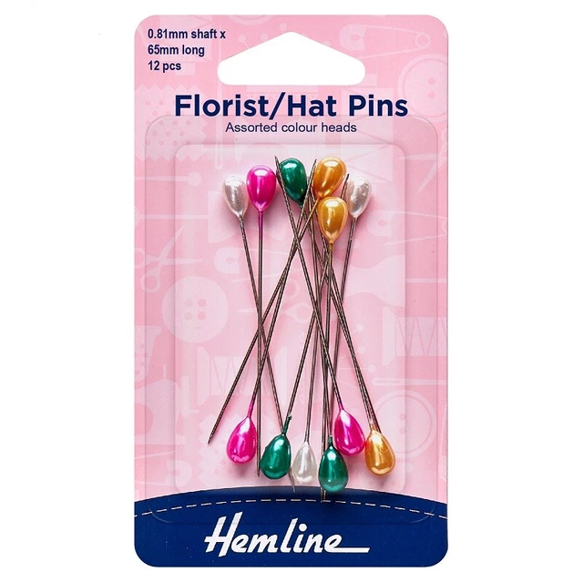 Alfileres de sombrero de florista multicolores 65 mm - 12 alfileres - molinería de novia - largos y afilados