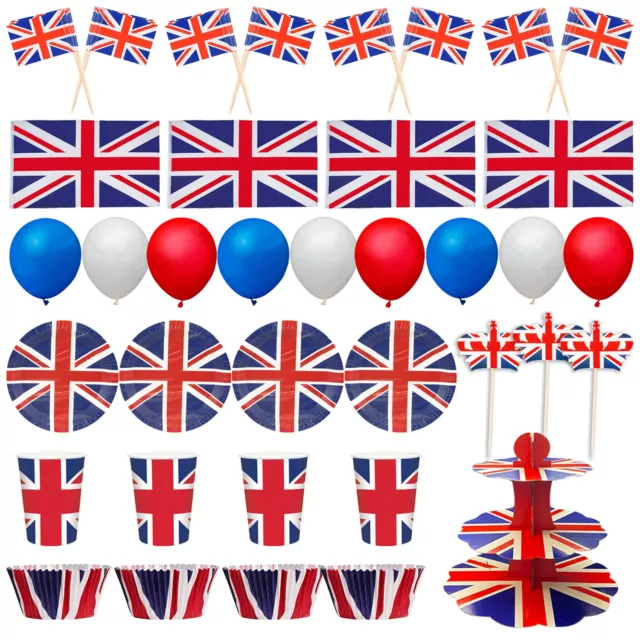 Union Jack Vajilla Fiesta Juego Papel Platos Vasos Servilletas King Charles