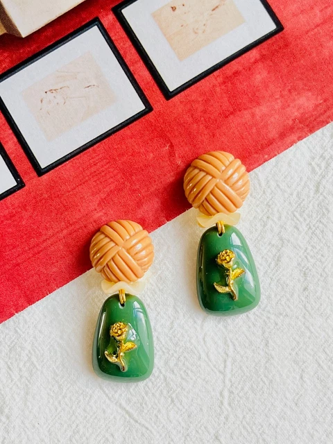 Brown Round Dark Green Gold Rose Oval Rectangle Rustic Clip Earrings, Women Her