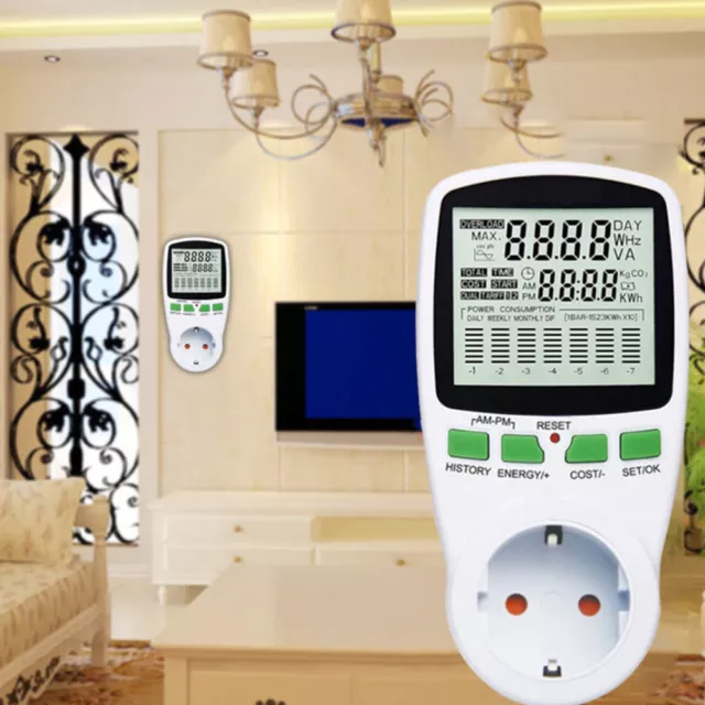 Electricity Usage Monitor with Digital LCD Display Power Meter Plug (EU Plug)