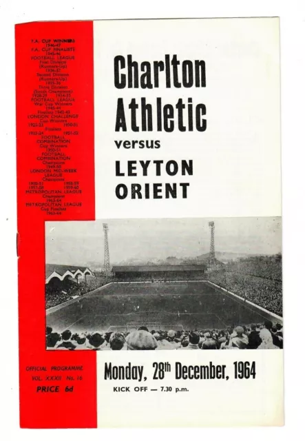 Charlton Athletic v Leyton Orient - 1964-65 Division Two - Football Programme