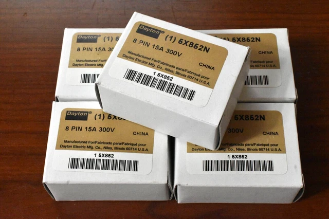[Lot of 5] Dayton 5X852 Relay Socket Octal 8 Pin, 15A, 300V