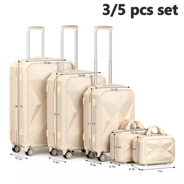 3/5 Piece Luggage Set ABS Hardside Suitcase Hand Bag Trip Trolley with TSA Lock