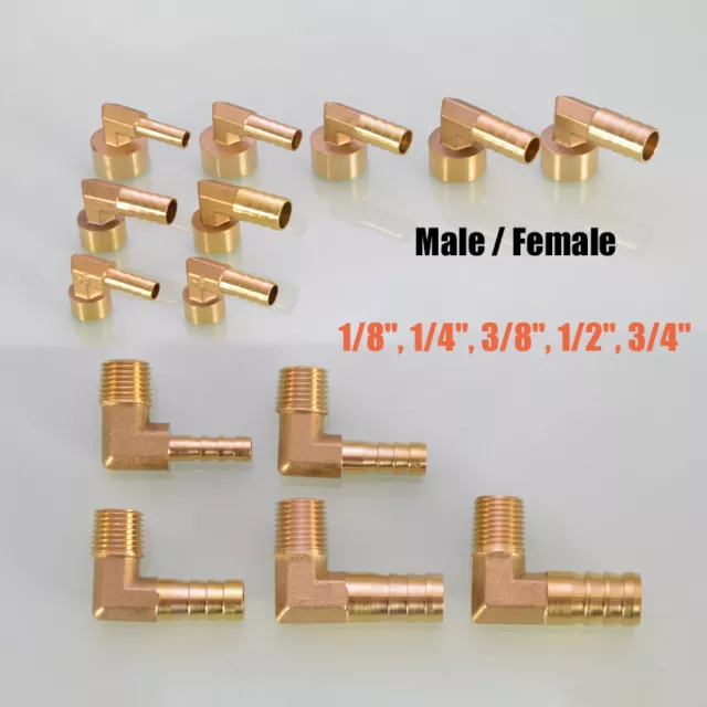 1/8"-3/4" Brass Barbed 90 Degree Elbow Male Female Fuel Hose Joiner Pipe Fitting