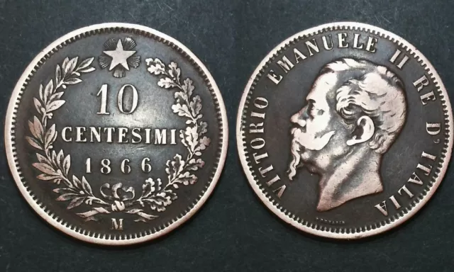 Monnaie - Italie - Vittorio Emanuele Ii - 10 Centesimi - 1866 M - Milan  Af196