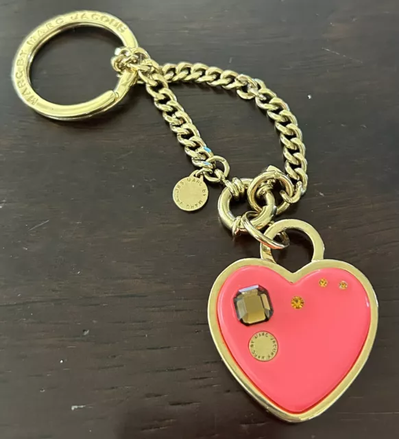 MARC JACOBS Mark by Marc Jacobs Pink Heart Crystal Gem Keychain Bag Charm Gold