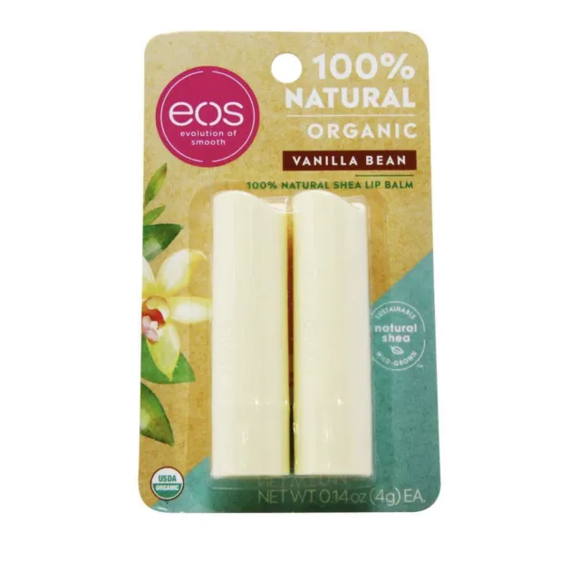 eos USDA Organic Lip Balm - Vanilla Bean, 0.14 oz, 2 Pack