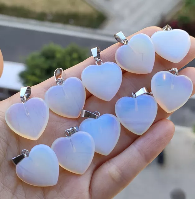 10pcs Opal Gems stone Heart Pendants Chakra Reiki Healing Amulet