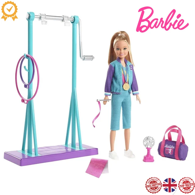 BARBIE TEAM STACIE Doll Gymnastics Playset Spinning Bar 7 Themed