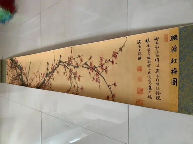 11.8" Collectibles Wall old china Decor Scroll Painting Red Plum Blossom Chart