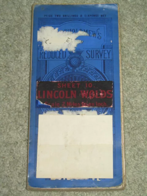 Antique 1904-1920 Bartholomews New Reduced Survey Map 10 - Lincoln Wolds - cloth