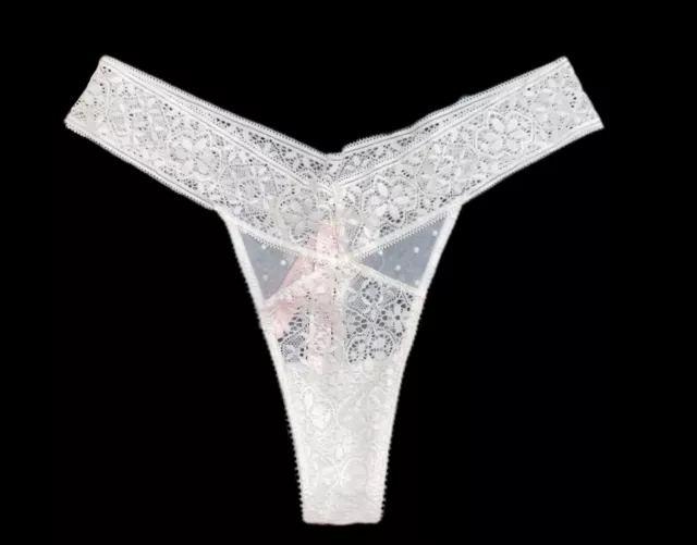 Victorias Secret The Lacie Thong Panties Size Large Floral White