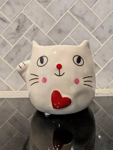 Cute Kitty Cat Whisker Face Footed Mini Succulent Ceramic Planter Pot