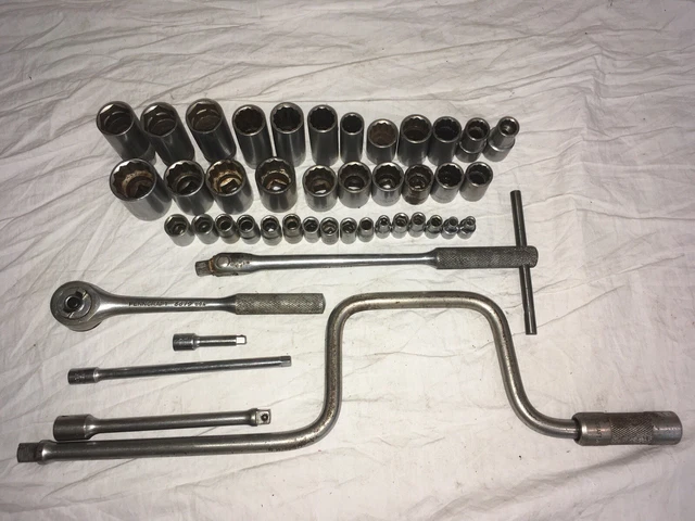 Vintage PENNCRAFT Tool Lot Ratchet Sockets 12 pt Speed Handle