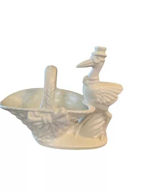 Vtg Haeger Art Pottery Figural Stork and Basket Planter White