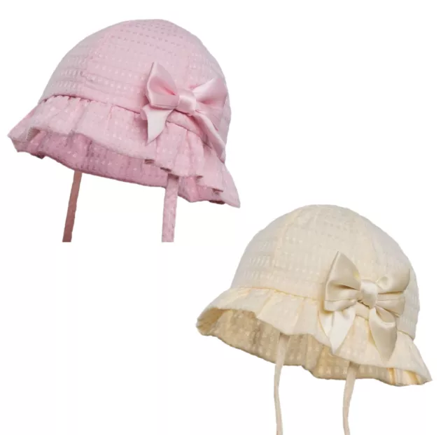 Baby girls checked Summer frilled hat with bow pink lemon 0-6 6-12 12-24 months