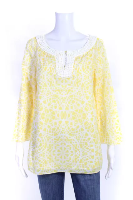 Ellen Tracy Women's Cotton Beaded 3/4 Sleeve Tunic Yellow Size S