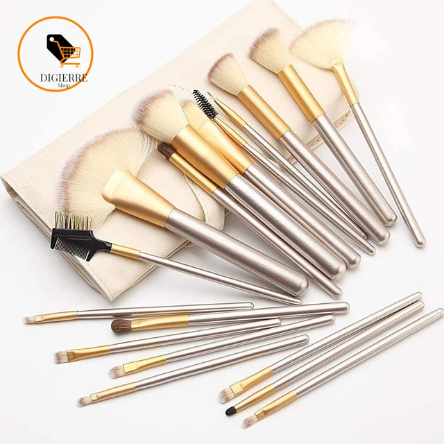 18 Pezzi Pennelli Trucco Set Di Pennelli Trucco Con Custodia Da Viaggio Manico i 7
