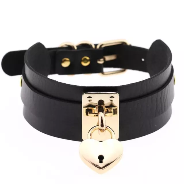 Gold Metal Heart Choker Necklace Leather Collar Goth Punk Rock Unisex Necklaces