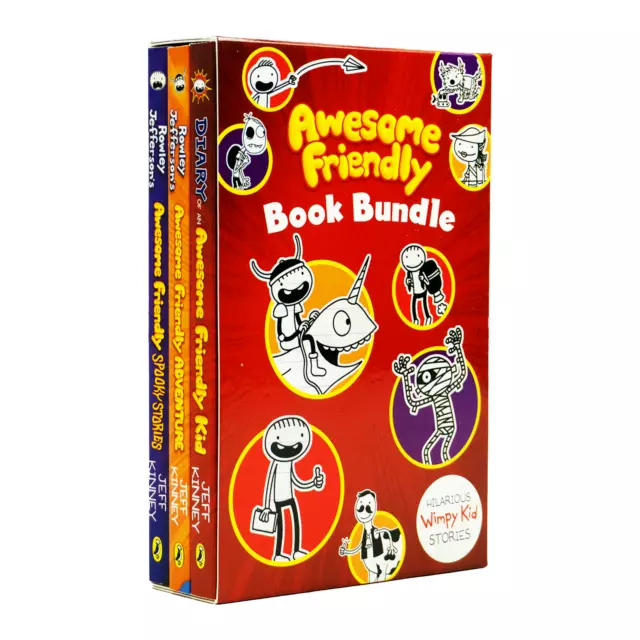 Diary of an Awesome Friendly Kid 3 Book Set By Jeff Kinney -Ages 7-12 -Paperback