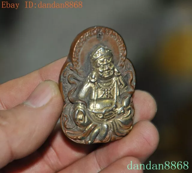 Old Chinese bronze Gilt cast Yellow Jambhala God of Wealth statue amulet Pendant 2