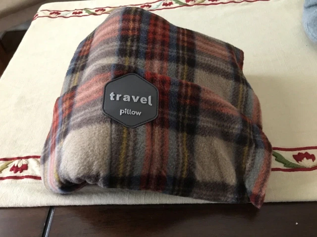 Super Soft Fleece Neck Support Pillow, by Travel Pillow,  Brown Plaid