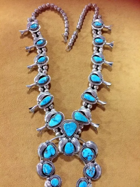 Sterling Silver And Morenci Turquoise Squash Blossom Navajo Handmade By Platero