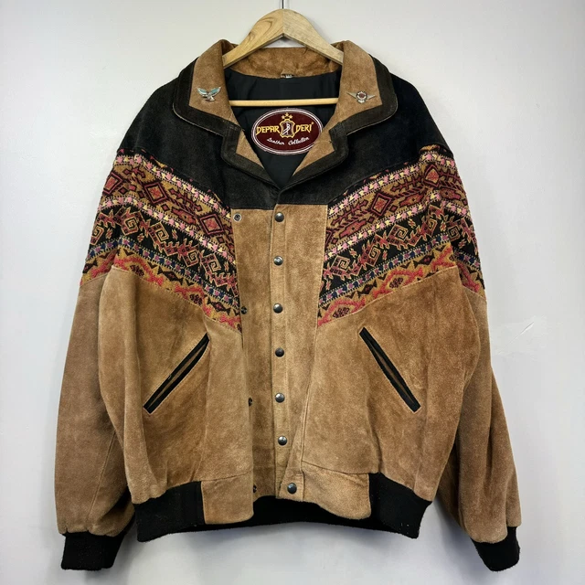 VINTAGE HARLEY DAVIDSON Suede Leather Jacket, Aztec Biker, Size Mens