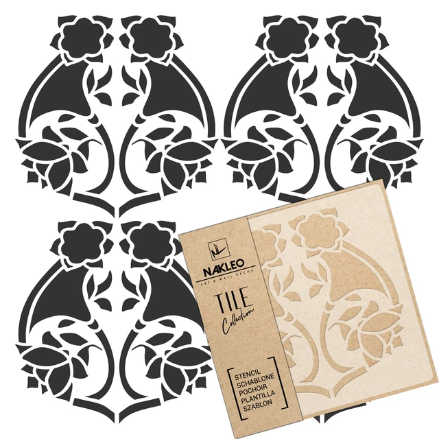ART NOUVEAU FLOWER #2 Tile reusable PLASTIC Stencil 3.9” x 3.9” to 23.6” x 23.6”