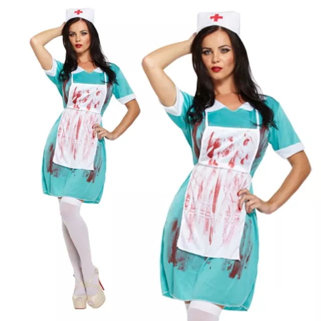 Erwachsene Blutige Krankenschwester Zombie Halloween Party Kostüm UK Größe 10-14