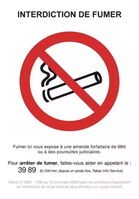5x autocollant INTERDIT DE FUMER interdiction de fumer adhésif Avec Loi 21x30cm